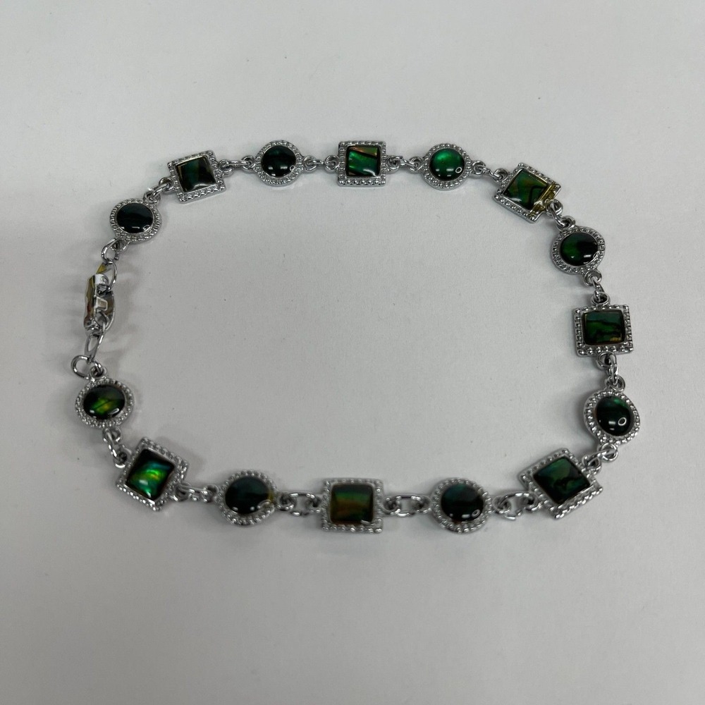 Silver-tone‎ Green Squares Circles Women's Fashion Bracelet NWOT